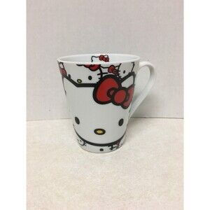 Hello Kitty Sanrio Ceramic Coffee Mug Cup 1976, 2011   Face White Black Red 8oz.